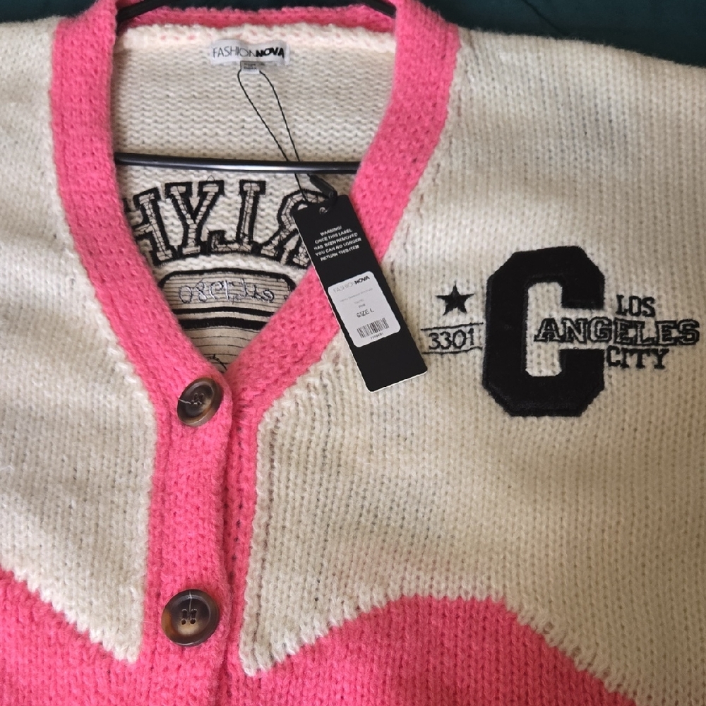 Fashion Nova Pink and Cream Cardigan Mini Dress